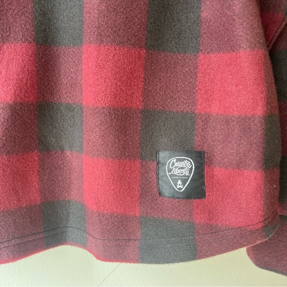Country Liberty Hoodie XS Red Black Buffalo Plaid Fleece Pullover Unisex Cozy - Picture 2 of 13